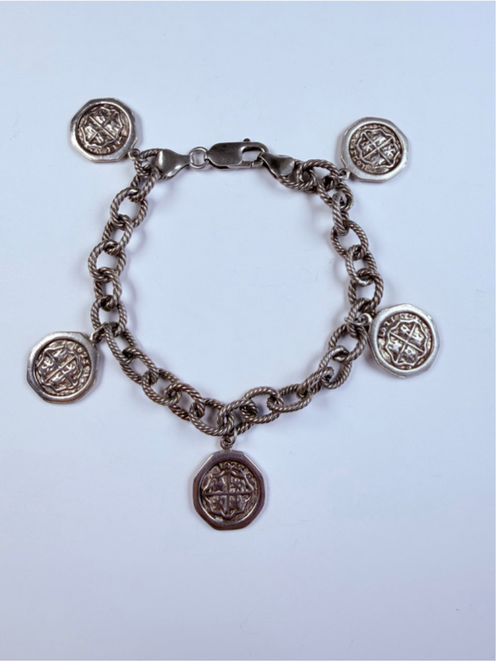 Atocha Shipwreck Revival Coin Charm Madison Rope 925 Sterling Silver Bracelet
